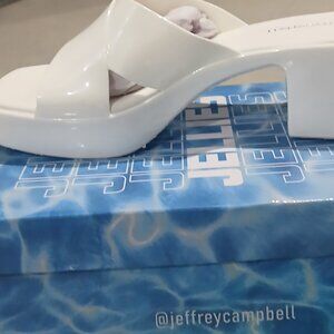 Jeffrey Campbell Jelly Platform High Heel Slide Sandal in Cream Shiny 10M NWT